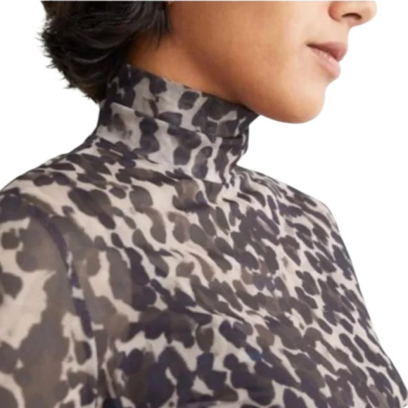 NWOT & OTHER STORIES High Neck Sheer Mesh Leopard Animal Print Top Medium - Picture 11 of 11